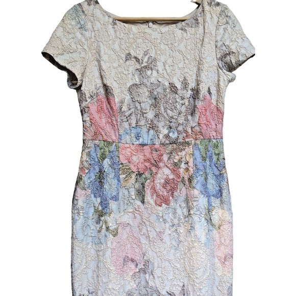 Adrianna Papell Melinda Gown 4 Pastel Matelasse Floral Dress Formal Bridgerton - Picture 5 of 16